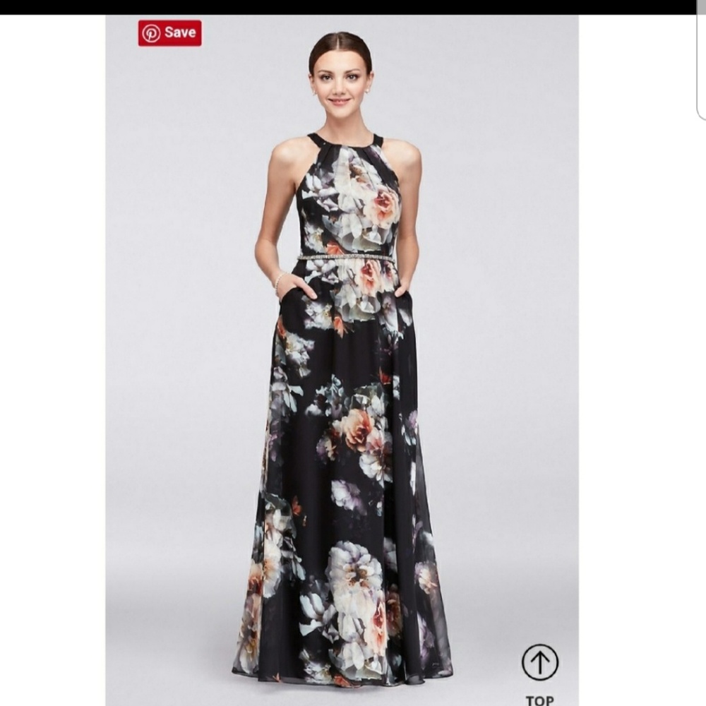 David's Bridal floral formal dress